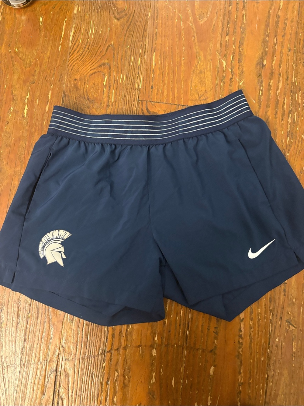 Nike Dri-Fit Women's Navy Athletic Shorts with White Swoosh